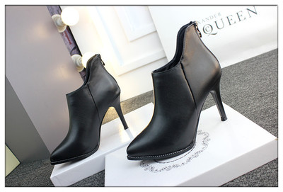 真皮女靴2017秋新款細(xì)跟尖頭短靴黑色百搭短靴裸靴子韓版高跟深口單鞋女鞋性感黑色246-6 東材馬丁靴型號【價(jià)格 圖片 品牌 報(bào)價(jià)】-蘇寧易購力盾服飾鞋帽專營店